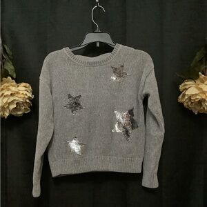 Justice Grey Girls sequin silver star sweater SZ 10